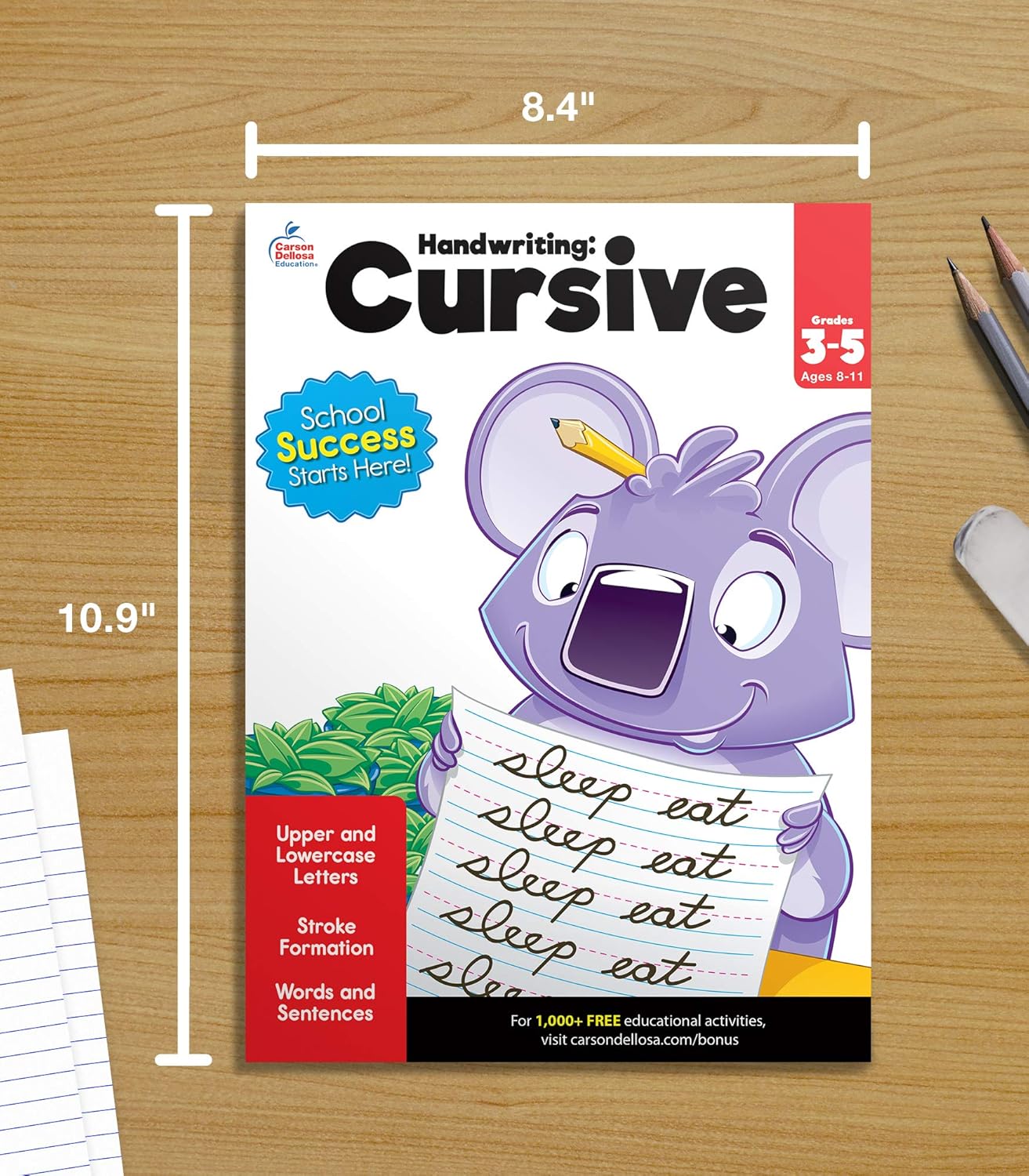 Carson Dellosa Grades 2-5 Cursive Handwriting Workbook, Writing Book With Sight Words, Sentences