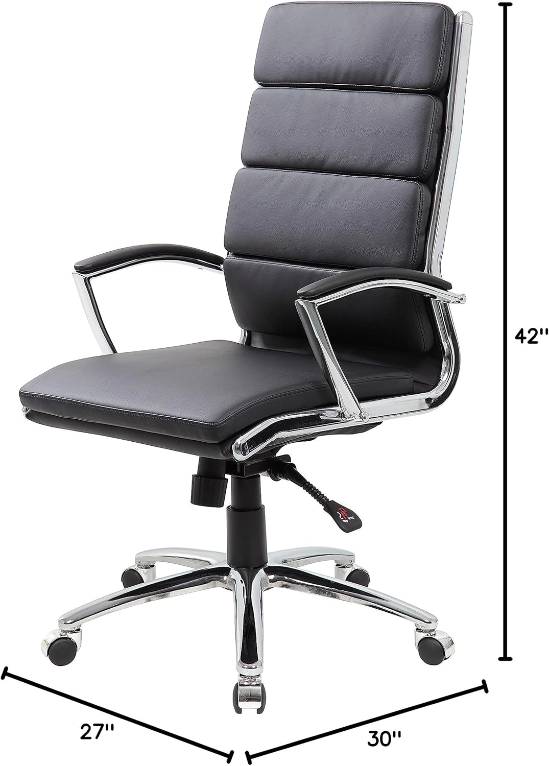 Boss Office Products CaressoftPlus Executive Chair, Traditional, Metal Chrome Finish 30D x 27W x 42H in