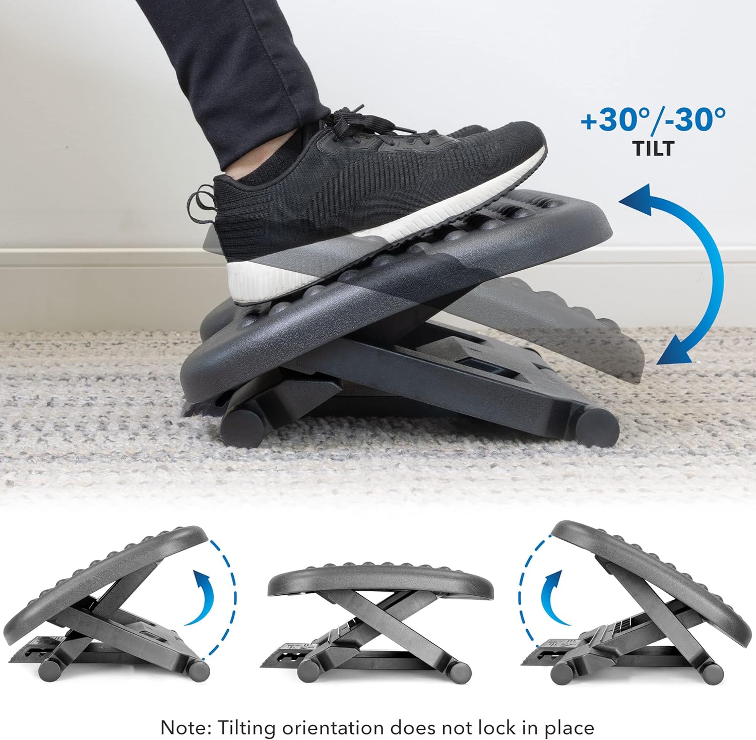 Mount-It! Ergonomic Under Desk Footrest with 3 Height Levels |Height Adjustable Tilting Foot Stool | Home Office Footrest