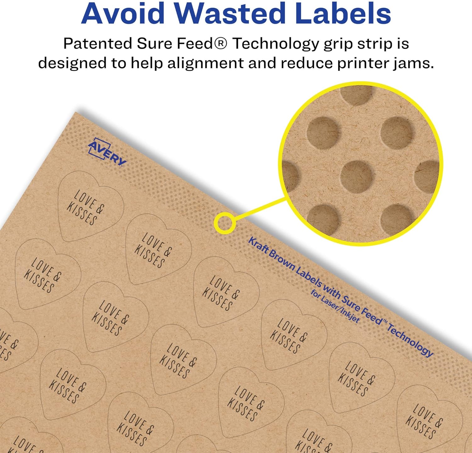 Avery Kraft Brown Heart Labels, Sure Feed Technology, 0.75" x 0.75", 1,200 Kraft Brown Labels, Print-to-The-Edge