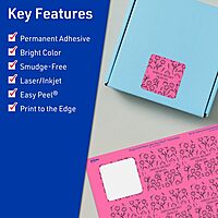 Avery Printable Square Labels, Sure Feed Technology, 2" x 2", Bright Pink - 120