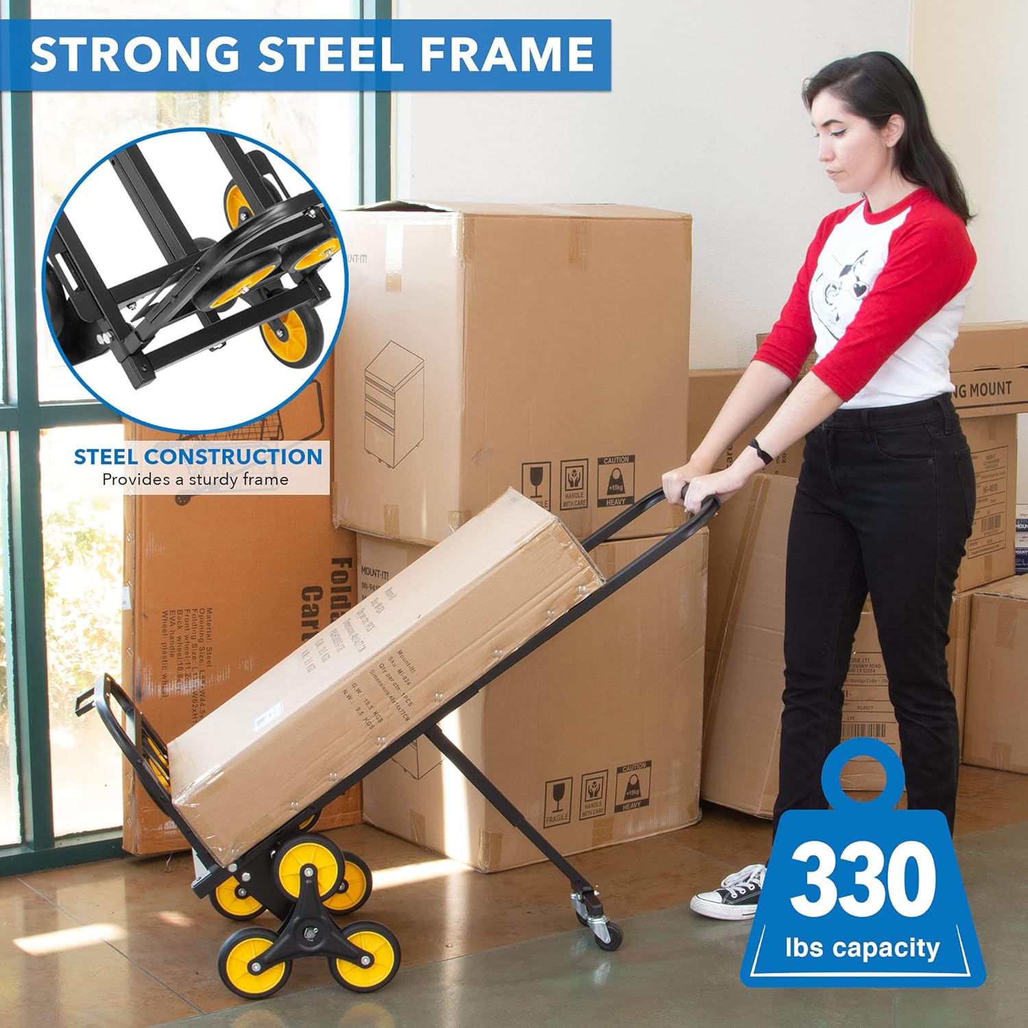 Mount-It! Stair Climbing Cart - 3 Wheel Stair Climbing Dolly - Easily Lift Heavy Items Up and Down Steps with Stair Climber