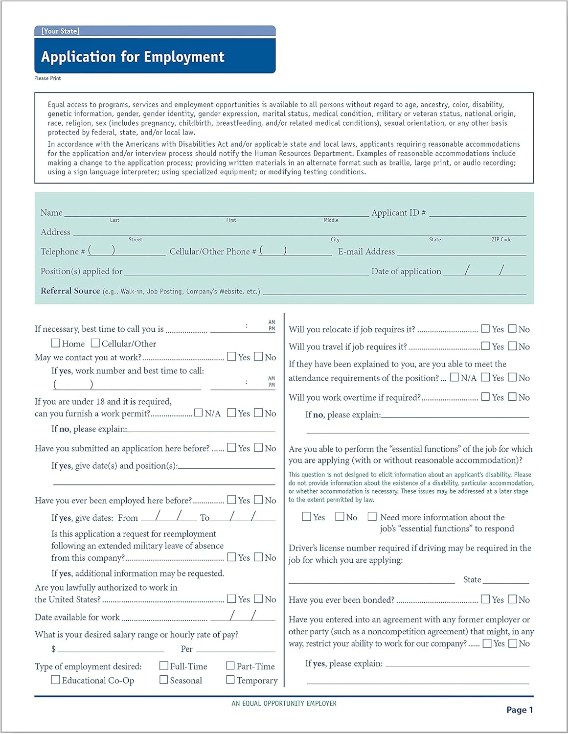 ComplyRight State-Specific Job Applications, Massachusetts, 8-1/2in x 11in, White, Pack Of 50