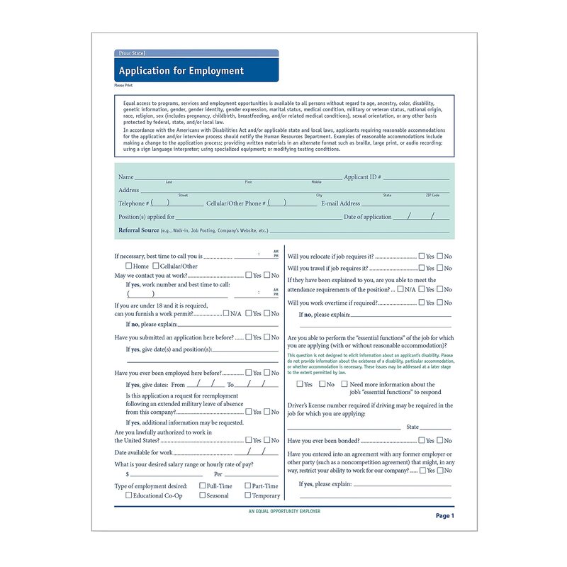 ComplyRight State-Specific Job Applications, Oregon, 8-1/2in x 11in, White, Pack Of 50