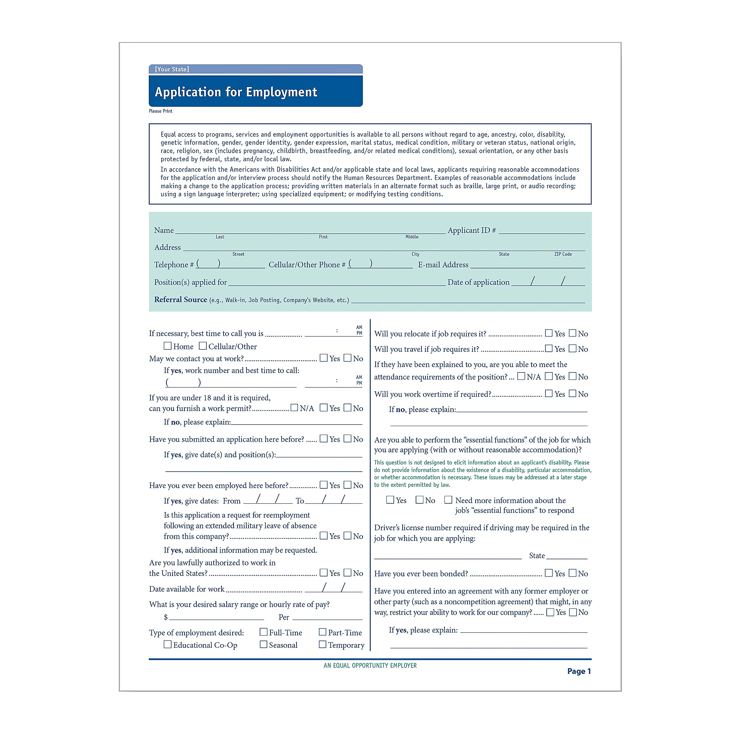 ComplyRight State-Specific Job Applications, Massachusetts, 8-1/2in x 11in, White, Pack Of 50