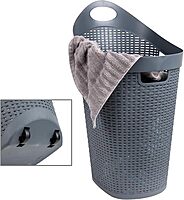 MIND READER 60L Rolling Laundry Hamper, Wicker-Style Plastic, Wheels