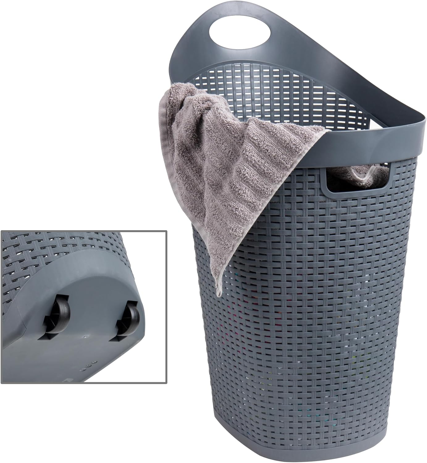 MIND READER 60L Rolling Laundry Hamper, Wicker-Style Plastic, Wheels