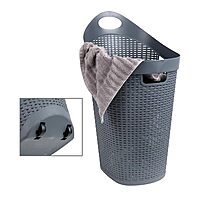 MIND READER 60L Rolling Laundry Hamper, Wicker-Style Plastic, Wheels