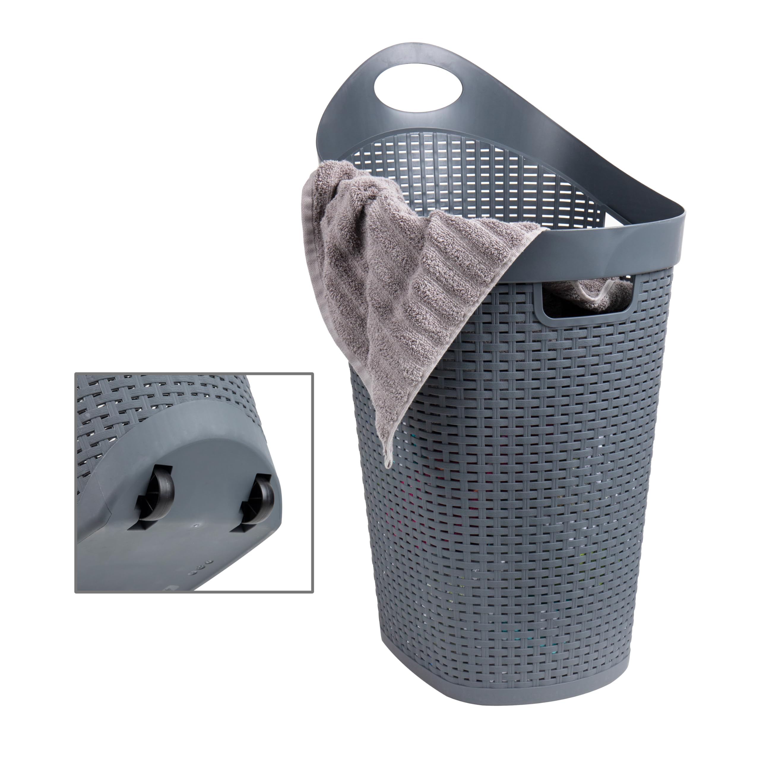 MIND READER 60L Rolling Laundry Hamper, Wicker-Style Plastic, Wheels