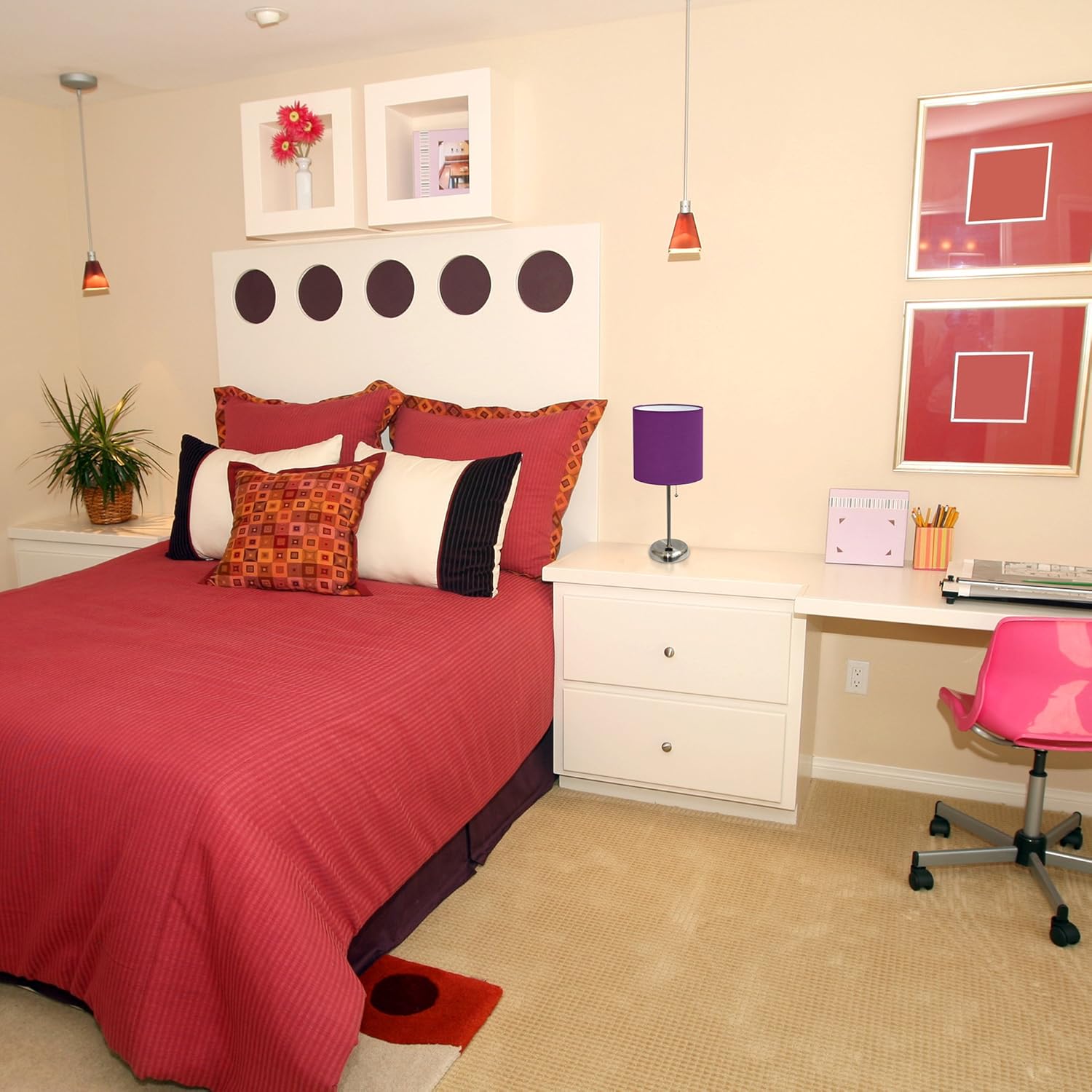 SIMPLE DESIGNS LT2024 Brushed Steel Stick Table Desk Lamp with Charging Outlet and Drum Fabric Shade