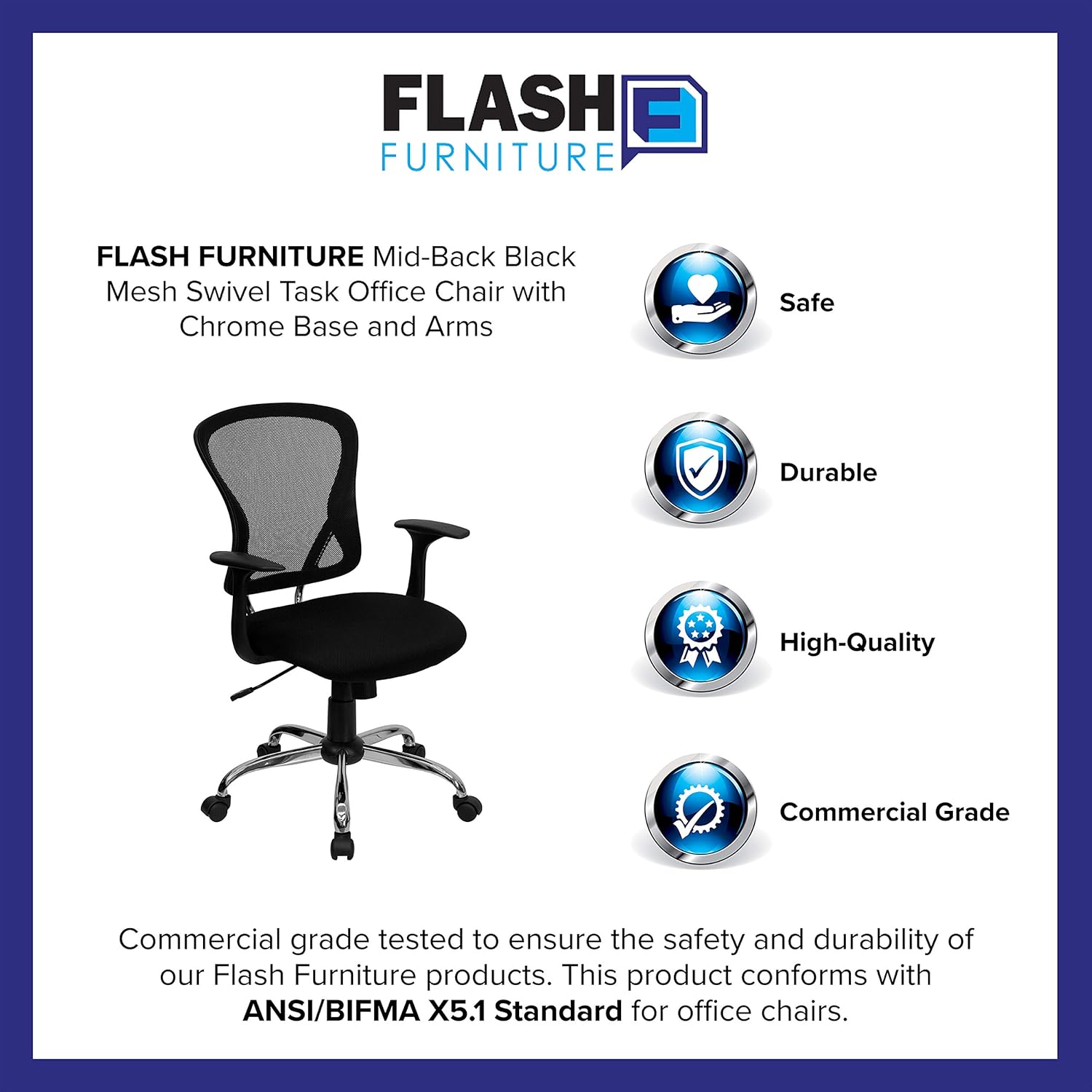 FLASH FURNITURE Alfred Mid-Back Mesh Swivel Task Office Chair with Chrome Base and Arms