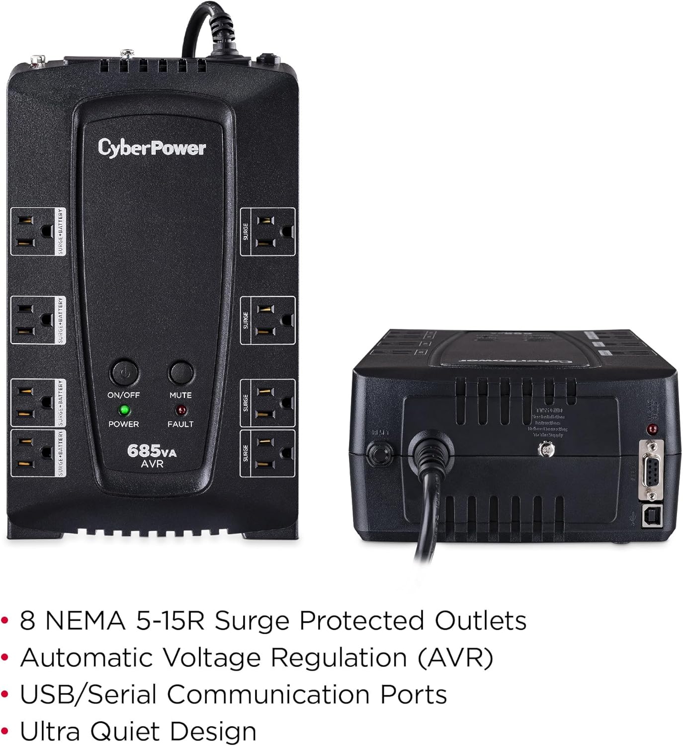 CyberPower CP685AVRG AVR UPS Battery Backup and Surge Protector, 685VA/390W, 8 Outlets, Compact