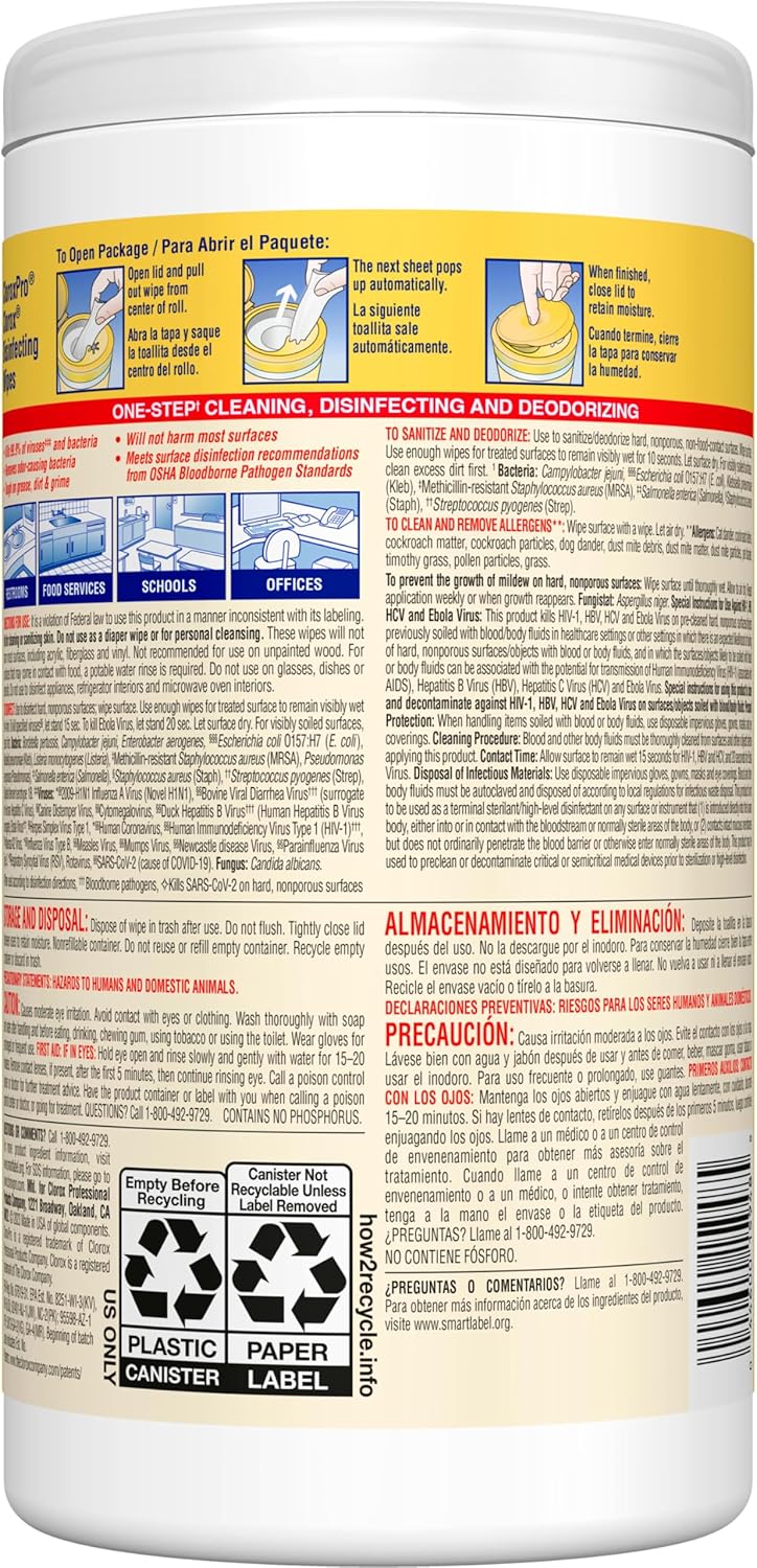 CloroxPro Clorox Disinfecting Wipes, Lemon Fresh, 75 Count (Package May Vary) 75 Count (Pack of 1)