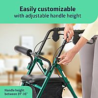 Medline Aluminum Rollator Walker with Seat, Green, 250 Lb. Weight Capacity, Lightweight, 6" Wheels, Foldable, Adjustable Handles, Rolling Walker for Seniors
