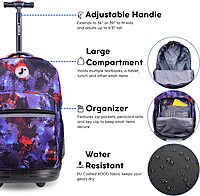J World New York Sunrise Kids Rolling Backpack for Girls Boys Teen. Roller Bookbag with Wheels, Galaxy, 18"