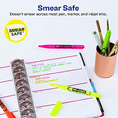 AVERY Hi-Liter Pen-Style Highlighters, Smear Safe Ink, Chisel Tip, 4 Assorted Color Highlighters (23545) 4 Count (Pack of 1) 4 highlighters