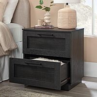 Sauder Tiffin Line Rattan 2-Drawer Nightstand Side Table, 24-5/8inH x 23-1/2inW x 15-3/4inD, Raven Oak
