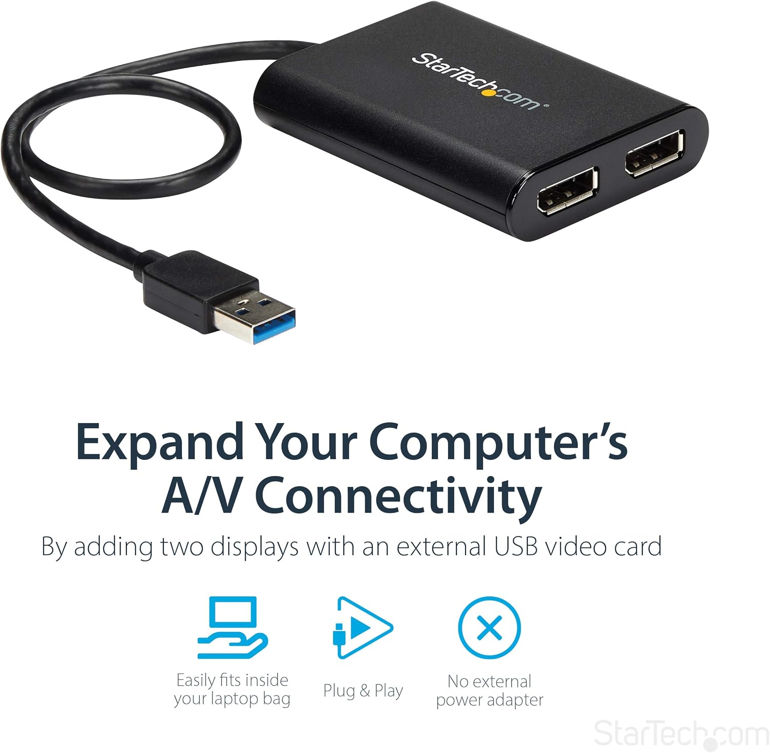 StarTech.com USB 3.0 to Dual DisplayPort Adapter 4K 60Hz (USB32DP24K60) & .com USB-C to USB Adapter - 6in