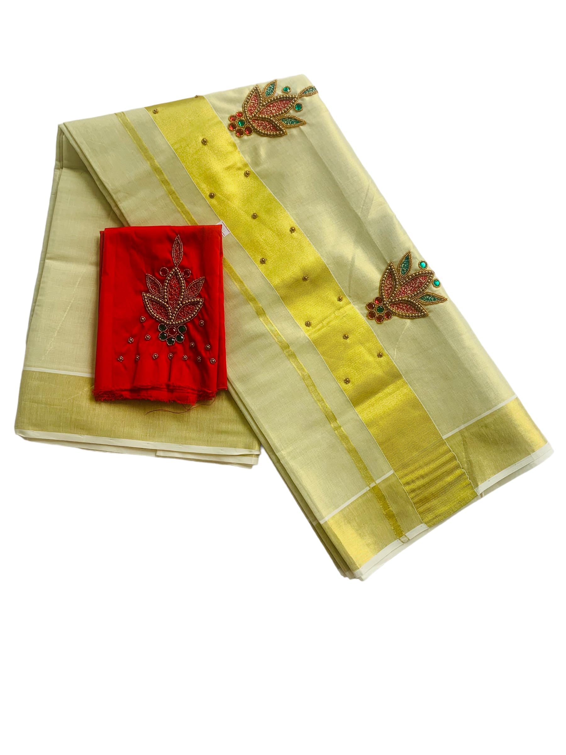 Kuthampully Kerala Kasavu Saree Tissue | Traditional South Indian Saree | Designer Indian Saree | Onam Saree - EKM-810 (Red)