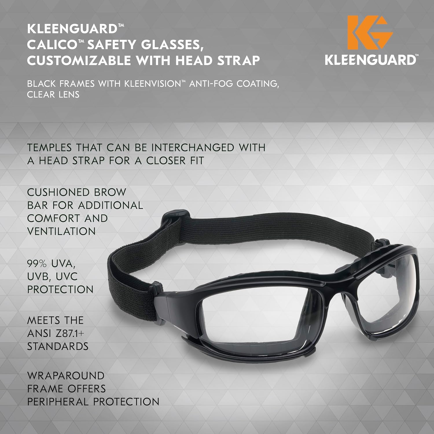 KleenGuard (formerly KLEENGUARD) Calico Safety Eyewear V50 (25672), Clear Anti-Fog Lens with Interchangeable Temples