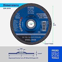 PFERD 63174 6" x .045" Cut-Off Wheel, 7/8" AH A 46 S SGP-INOX - Type 27 (25pk)