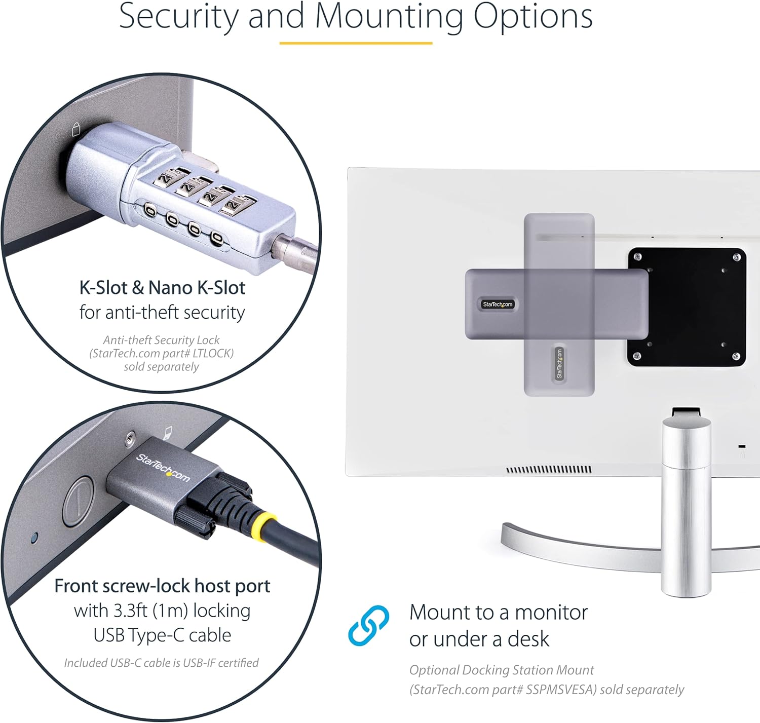StarTech.com USB-C Docking Station Multi Monitor HDMI/DP/USB-C Video Output, Triple Monitor 4K30/Dual 4K60, 7-Port USB Hub