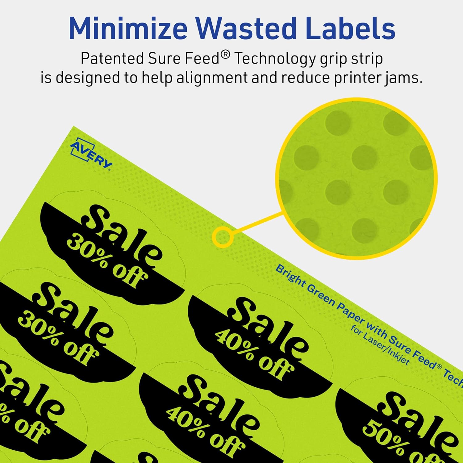 Avery Printable Oval Scalloped Labels, Sure Feed Technology, 1-1/8" x 2-1/4", Bright Green Labels, Print-to-The-Edge
