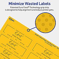 Avery Printable Rectangle Labels, Sure Feed Technology, 1-1/3" x 4", Bright Yellow