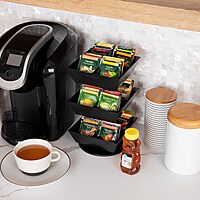 Mind Reader Tea Bag Carousel, 3-Tier 12-Compartment Countertop Organizer, 6.75" L x 6.75" W x 11.5" H, Black