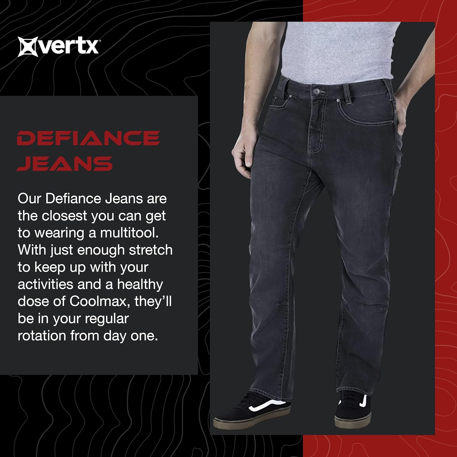 VERTX Defiance Men's Tactical Jeans, Relaxed Fit Stretch, 11 Pockets