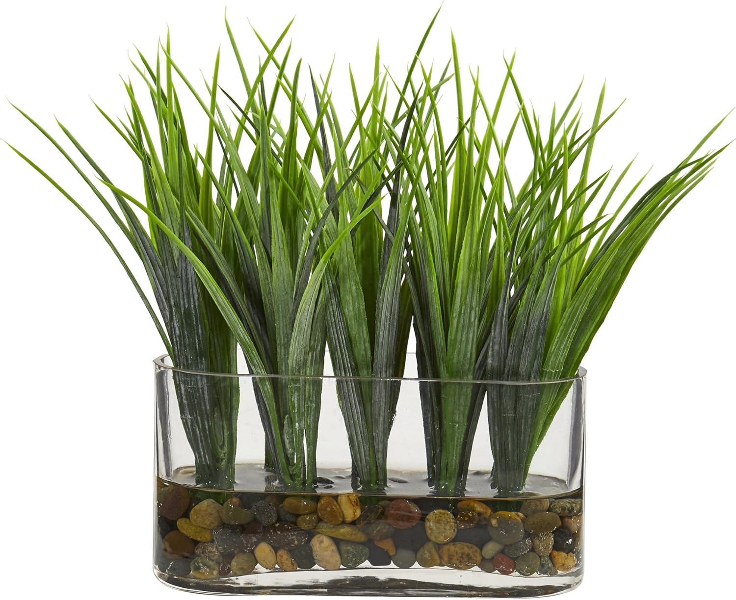 Nearly Natural 9inH Vanilla Grass Artificial Plant With Oval Vase, 9inH x 7inW x 3inD, Clear/Green