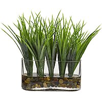 Nearly Natural 9inH Vanilla Grass Artificial Plant With Oval Vase, 9inH x 7inW x 3inD, Clear/Green