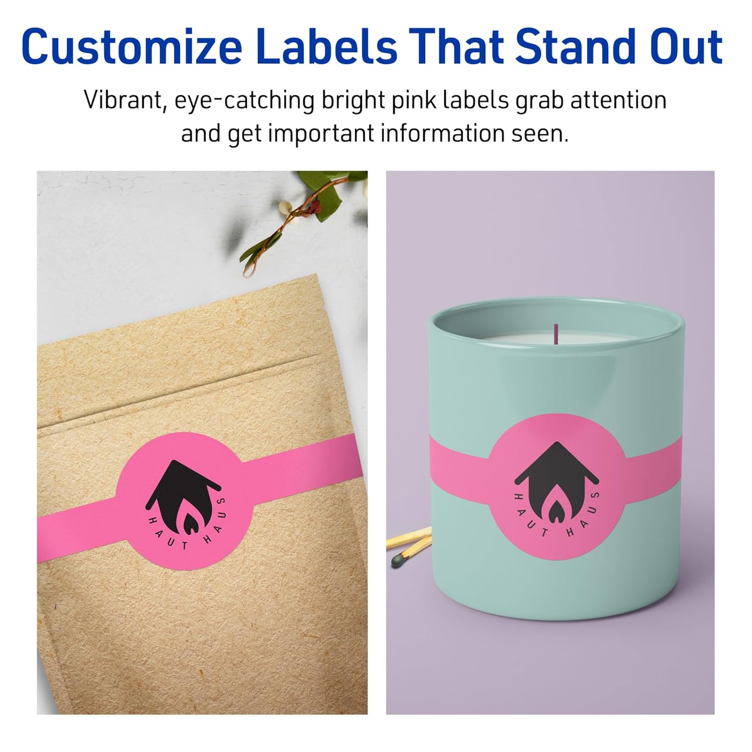Avery Printable Wraparound Band Labels, Sure Feed Technology, 2-3/8" x 8", Bright Pink, Cigar Band Labels - 24B695