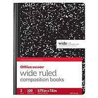 Office Depot Composition Book, 7 1/2in. x 9 3/4in., Wide-Ruled, 100 Sheets, Black/White Marble, Pack Of 3, 14776