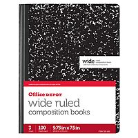 Office Depot Composition Book, 7 1/2in. x 9 3/4in., Wide-Ruled, 100 Sheets, Black/White Marble, Pack Of 3, 14776