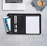 Samsill Professional Padfolio with Secure Zippered Closure, 10.1 Inch Tablet Sleeve, and 8.5 by 11 Inch Notepad, Black