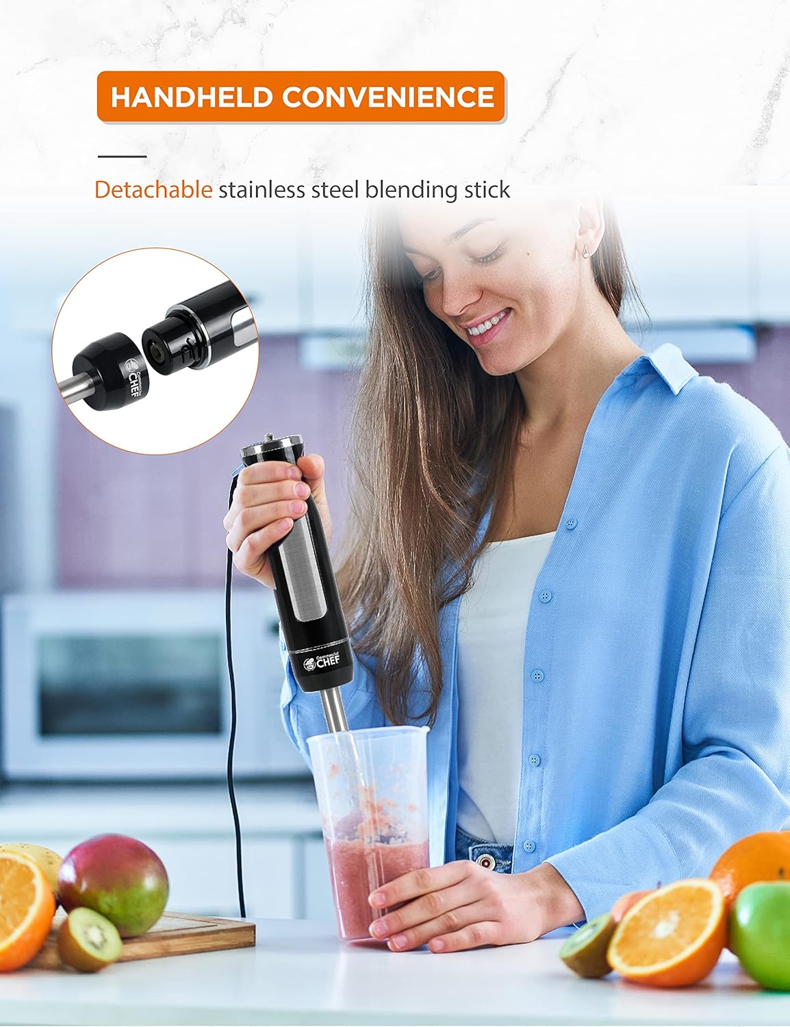COMMERCIAL CHEF Immersion Blender, Multi-Purpose Immersion Hand Blender with Stainless Steel Blade