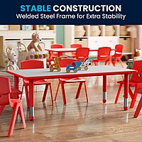Flash Furniture Wren 23.625''W x 47.25''L Rectangular Red Plastic Height Adjustable Activity Table with Grey Top Red Set of 1
