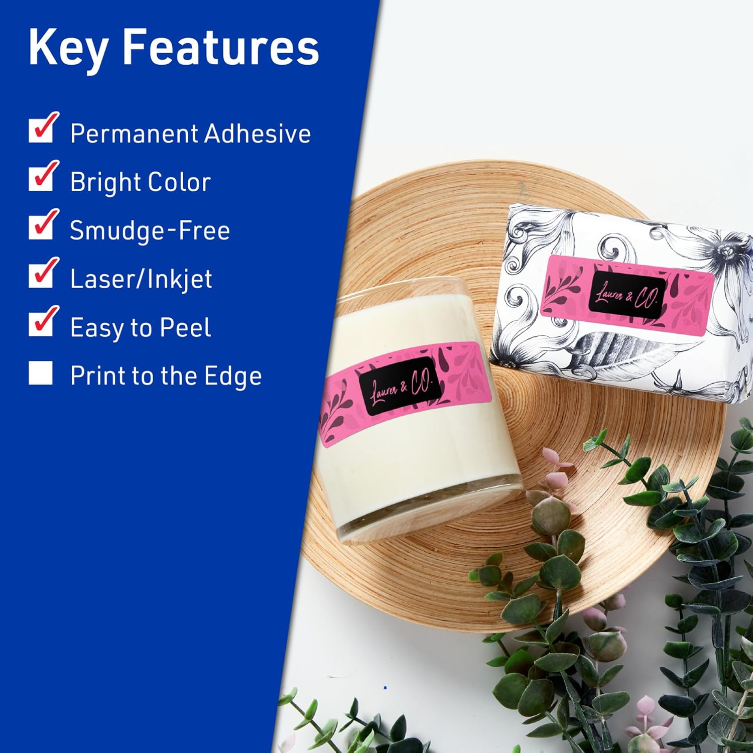 Avery Printable Rectangle Labels, Sure Feed Technology, 1-1/3" x 4", Bright Pink, Laser/Inkjet Printable