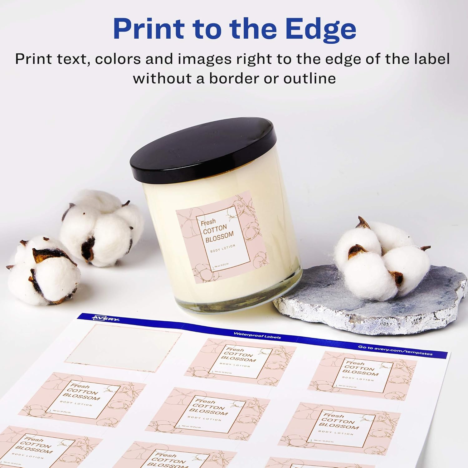 Avery Durable Waterproof Square Labels, Sure Feed Technology, 2" x 2", Print-to-The-Edge