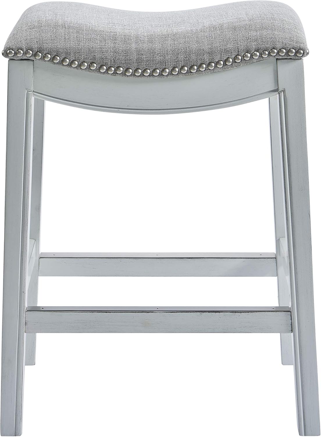 New Ridge Home Goods Zoey 26in. Counter-Height Backless Wood Saddle-Seat Barstool with Nailhead Trim