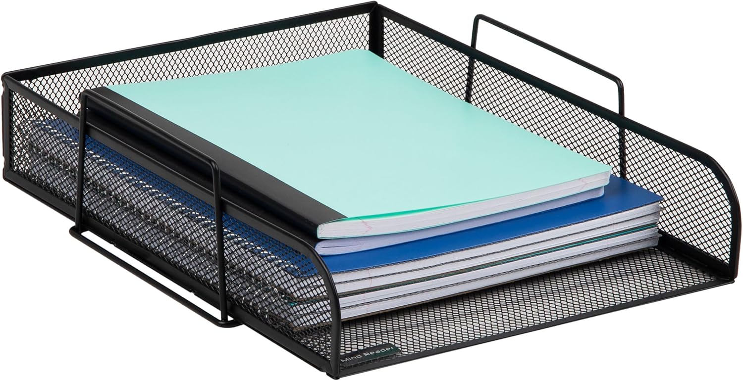 MIND READER 4-Tier Stackable Paper Tray Desktop Organizer, Metal Mesh
