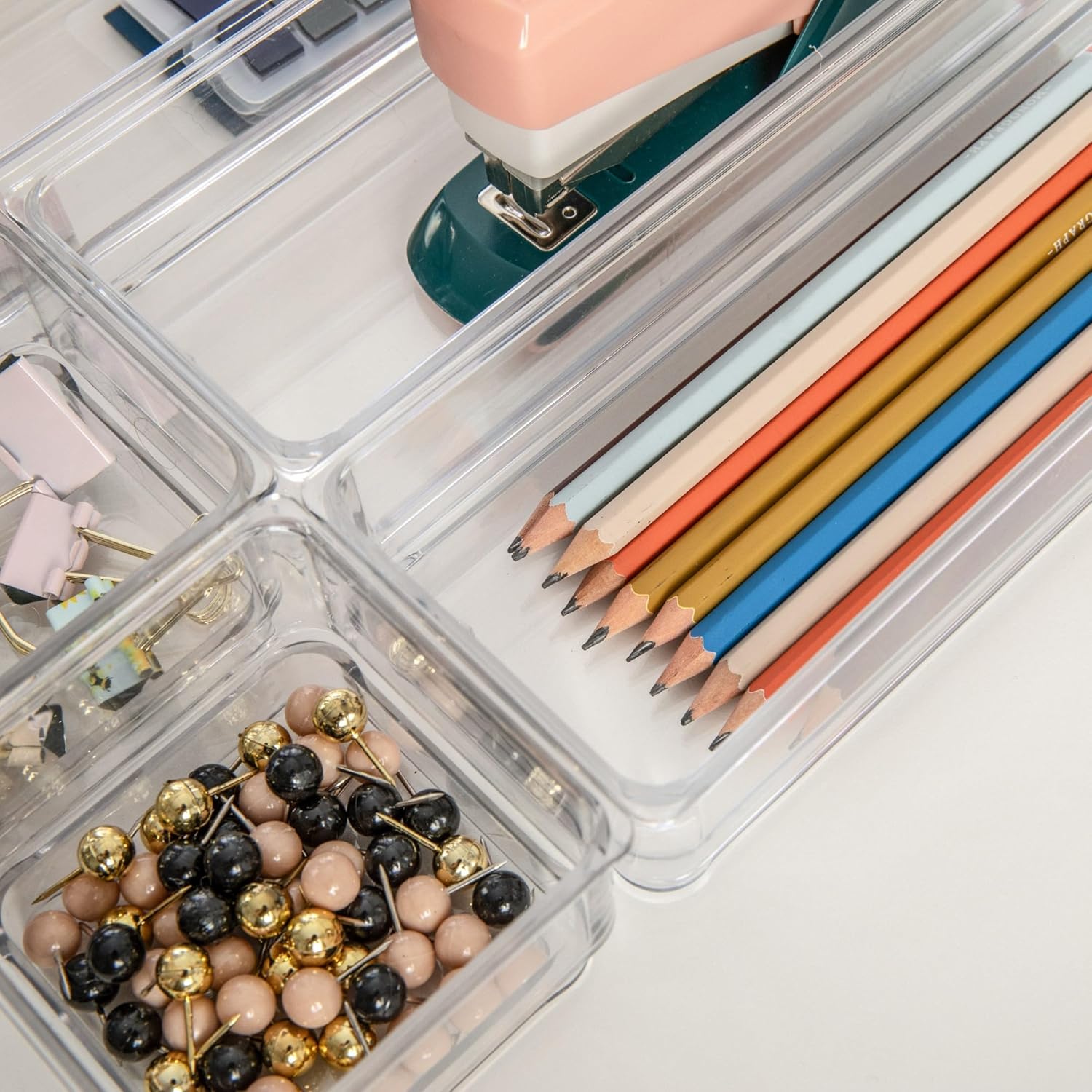 Martha Stewart Plastic Stackable Office Desk Drawer Organizers, Set of 6