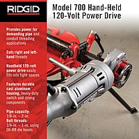 RIDGID 41935 Model 700 Hand-Held 120-Volt Power Drive, Silver & 36475 Model 12-R Exposed Ratchet Pipe Threader Set