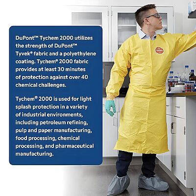 DuPont Tychem 2000 QC127B Disposable Chemical Resistant Coverall with Hood, Elastic Cuff and Bound Seams, Yellow