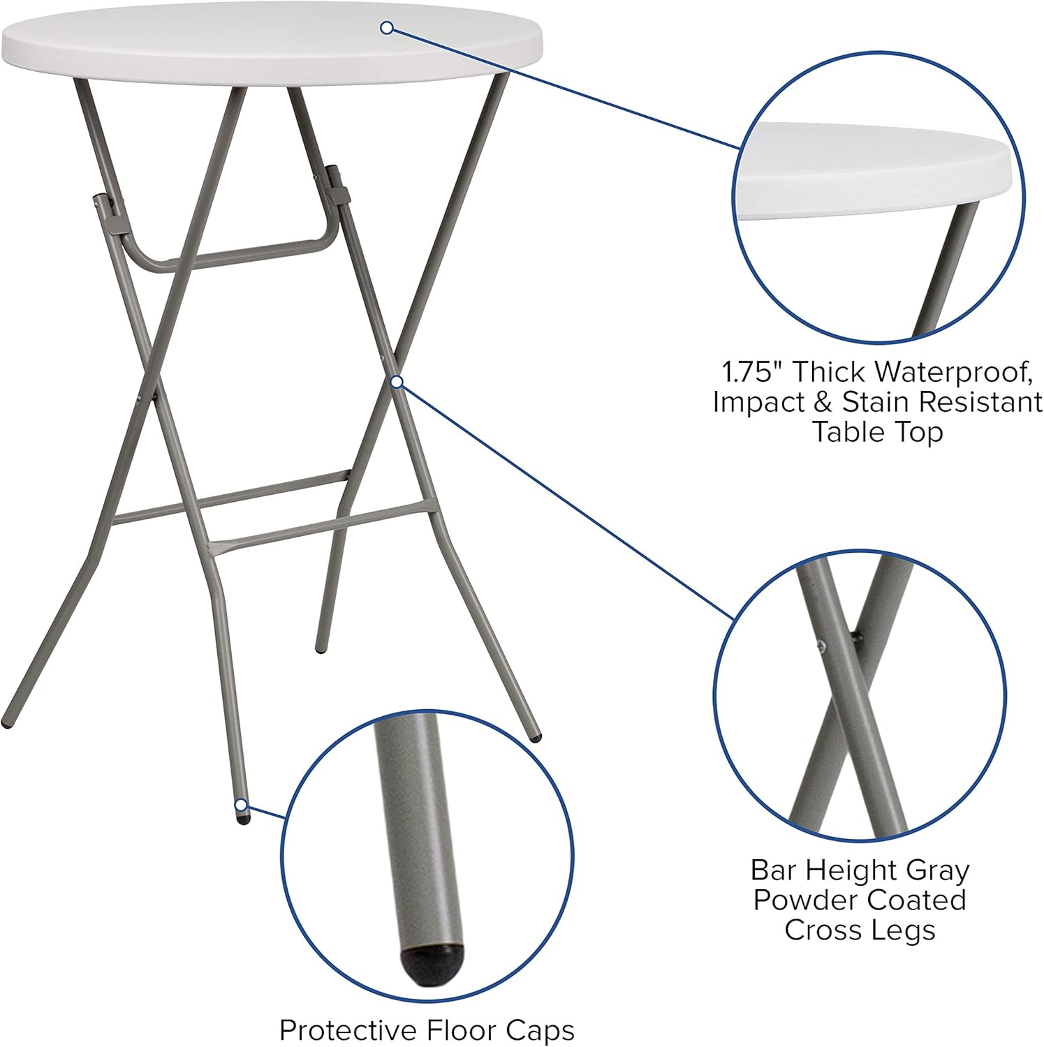 Flash Furniture Kathryn 2.63' Round Folding Bar Height Table for Parties and Commercial Events