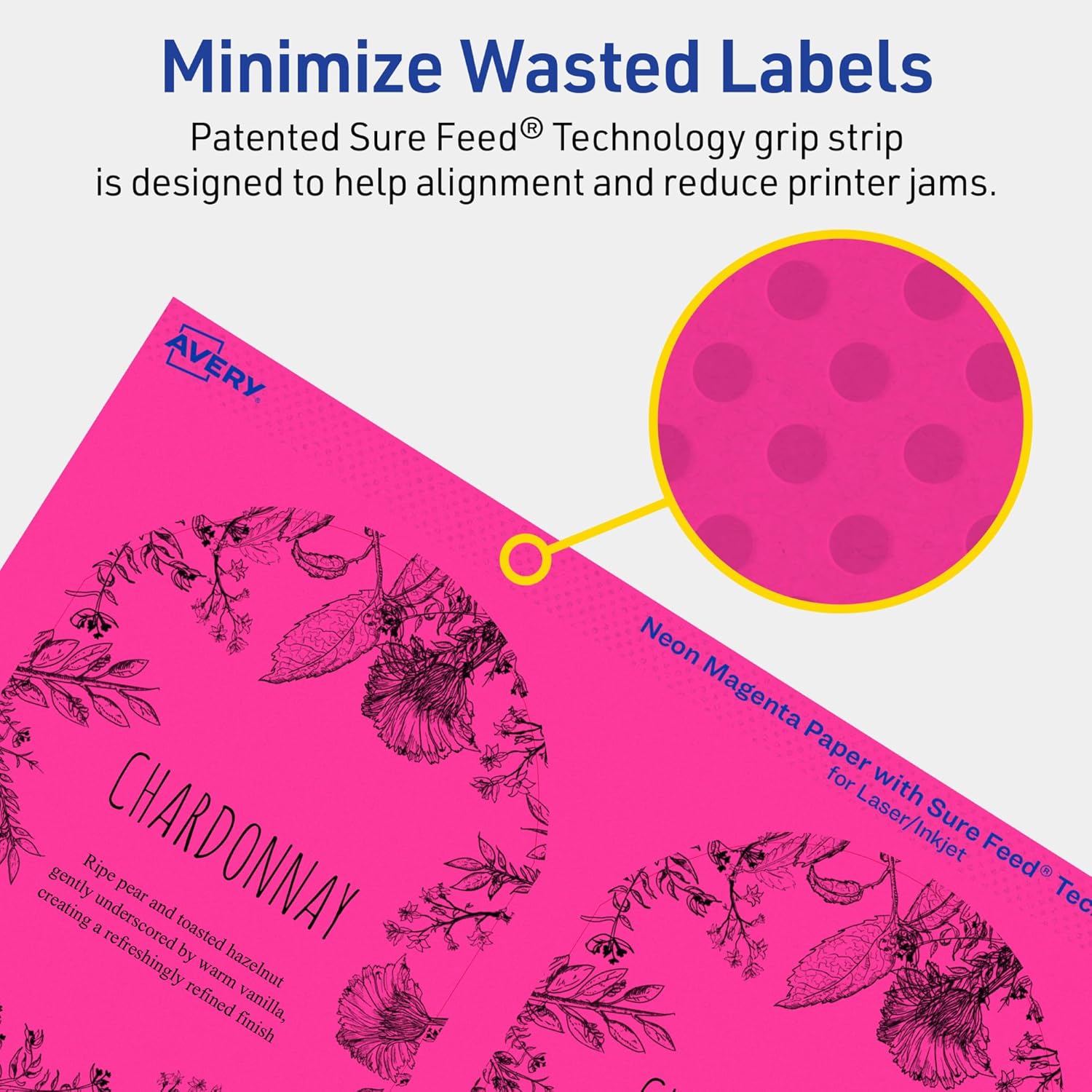 Avery Printable Arched Labels, Sure Feed Technology, 4.75" x 3.5", Neon Magenta