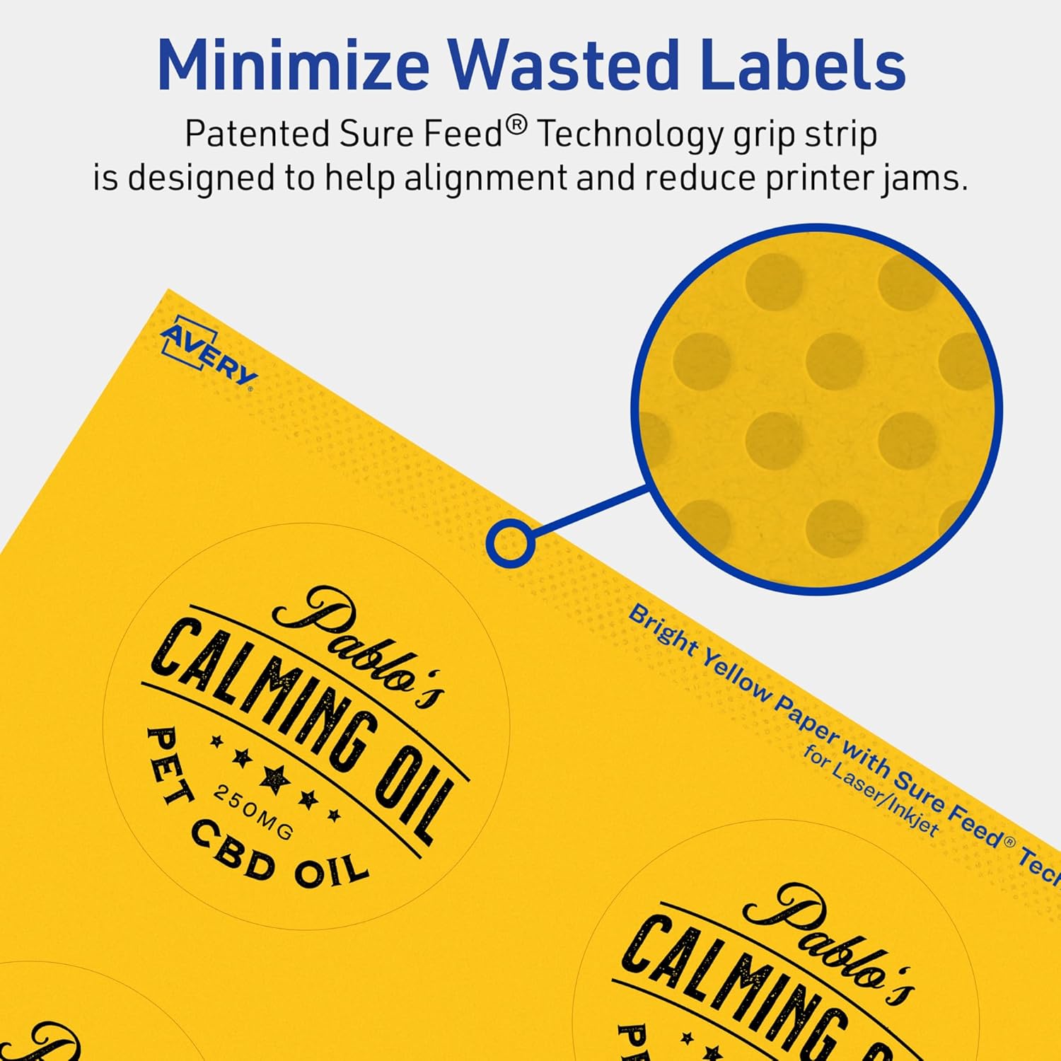 Avery Printable Round Labels, Sure Feed Technology, 2-3/4" Diameter, Bright Yellow Labels, Print-to-The-Edge