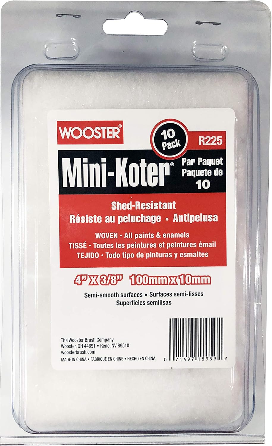 Wooster Brush Mini-Koter R225 4 Inch Mini Roller Shed-Resistant 3/8 Inch Nap - 10 Pack