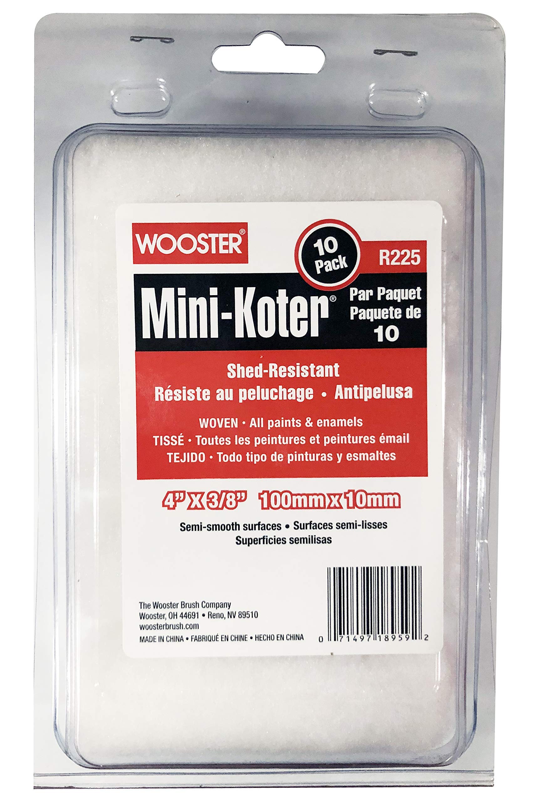 Wooster Brush Mini-Koter R225 4 Inch Mini Roller Shed-Resistant 3/8 Inch Nap - 10 Pack